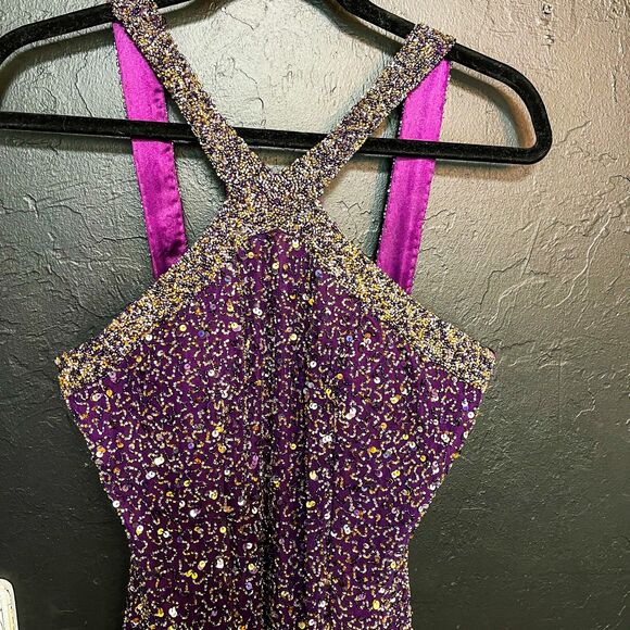 ✨ SCALA Plum and Gold Vintage Beaded Gown – Size Medium ✨ - Picture 14 of 16